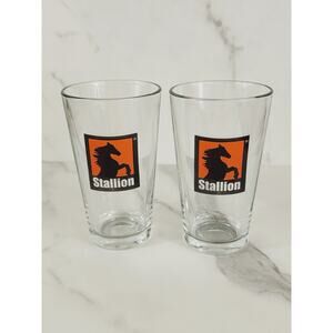 Italian Stallion Horse Pint Beer Clear Glass 16oz Drinkware 5 1/2" Tumbler x2